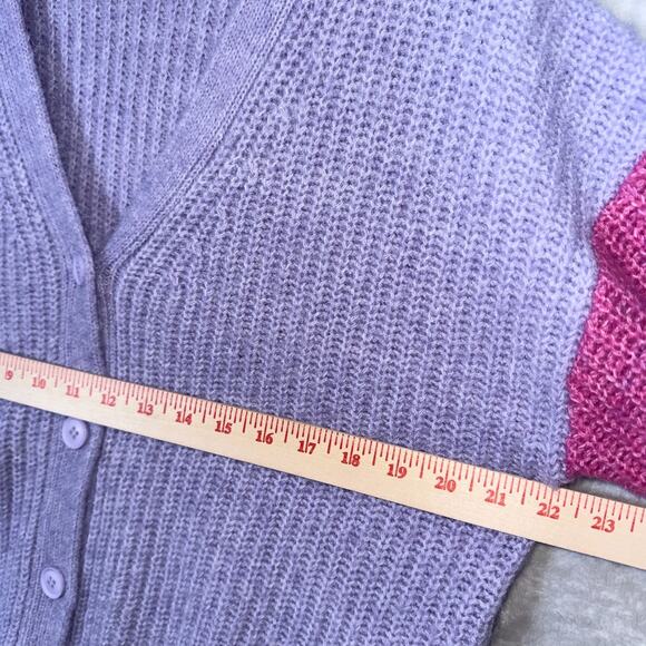 Sundry 'Colorblock' Purple Pink and Orange Cardigan Sweater Size Small Oversized - Picture 6 of 9